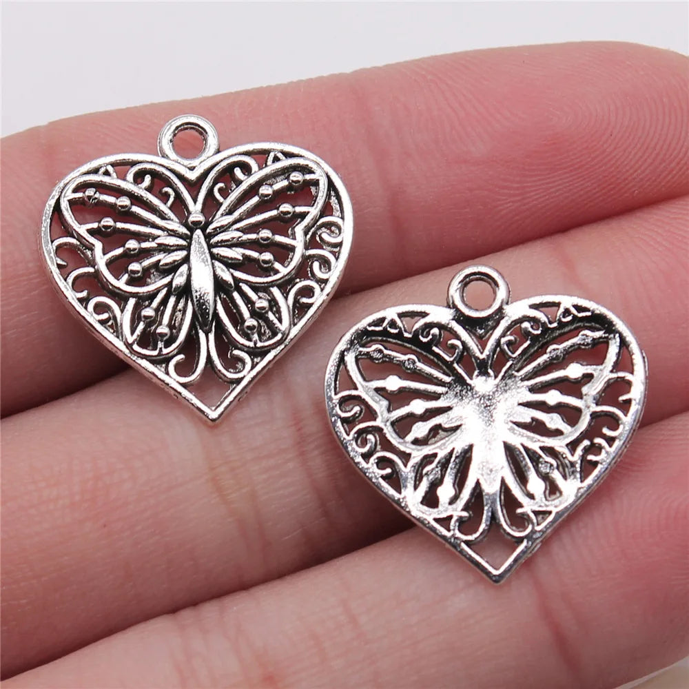22x22mm 1.8g Multicolor Zinc Alloy Heart Butterfly Charm Pendant for DIY Necklace Bracelet Making