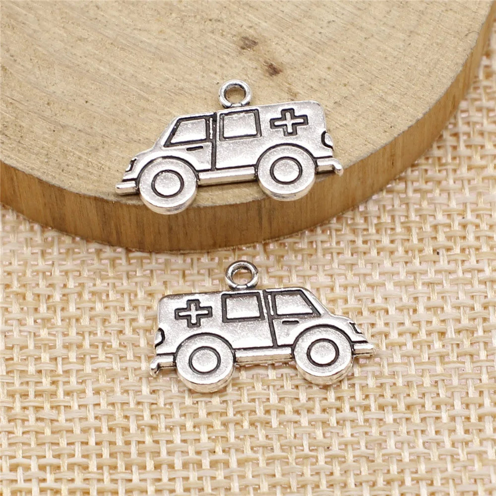 13x22mm 1.8g Antique Silver Zinc Alloy Ambulance Charm Pendant for DIY Medical Theme Jewelry Making