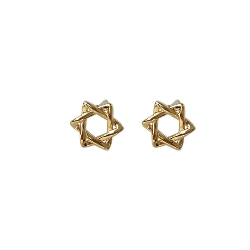 Mini Hollow Six-Point Star 14K Gold Plated Copper Stud Earrings Korean Minimalist Cute Jewelry