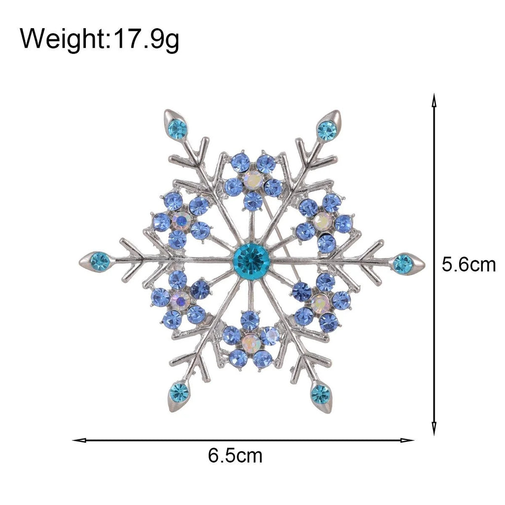Elegant Blue Snowflake Alloy Rhinestone Brooch For Women, Luxury Lapel Pin Corsage Suit Accessory Gift