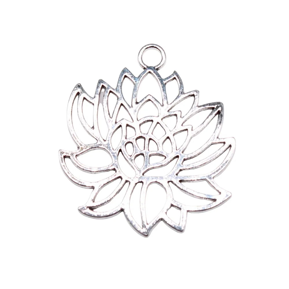 42x48mm 6.1g Antique Silver Zinc Alloy Lotus Charm Pendant for DIY Necklace Bracelet Making
