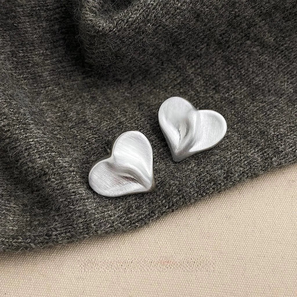 Brushed Copper Irregular Heart Geometric Stud Earrings Matte Minimalist Fashion Jewelry