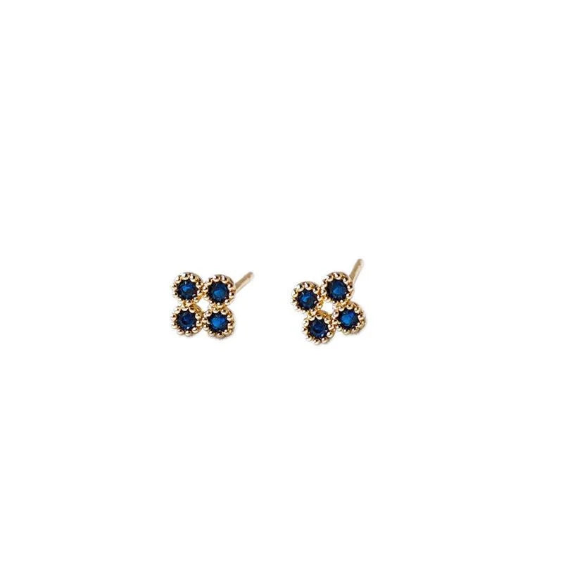 Minimalist Geometric Zircon Stud Earrings, Micro Pave Square Flower Design