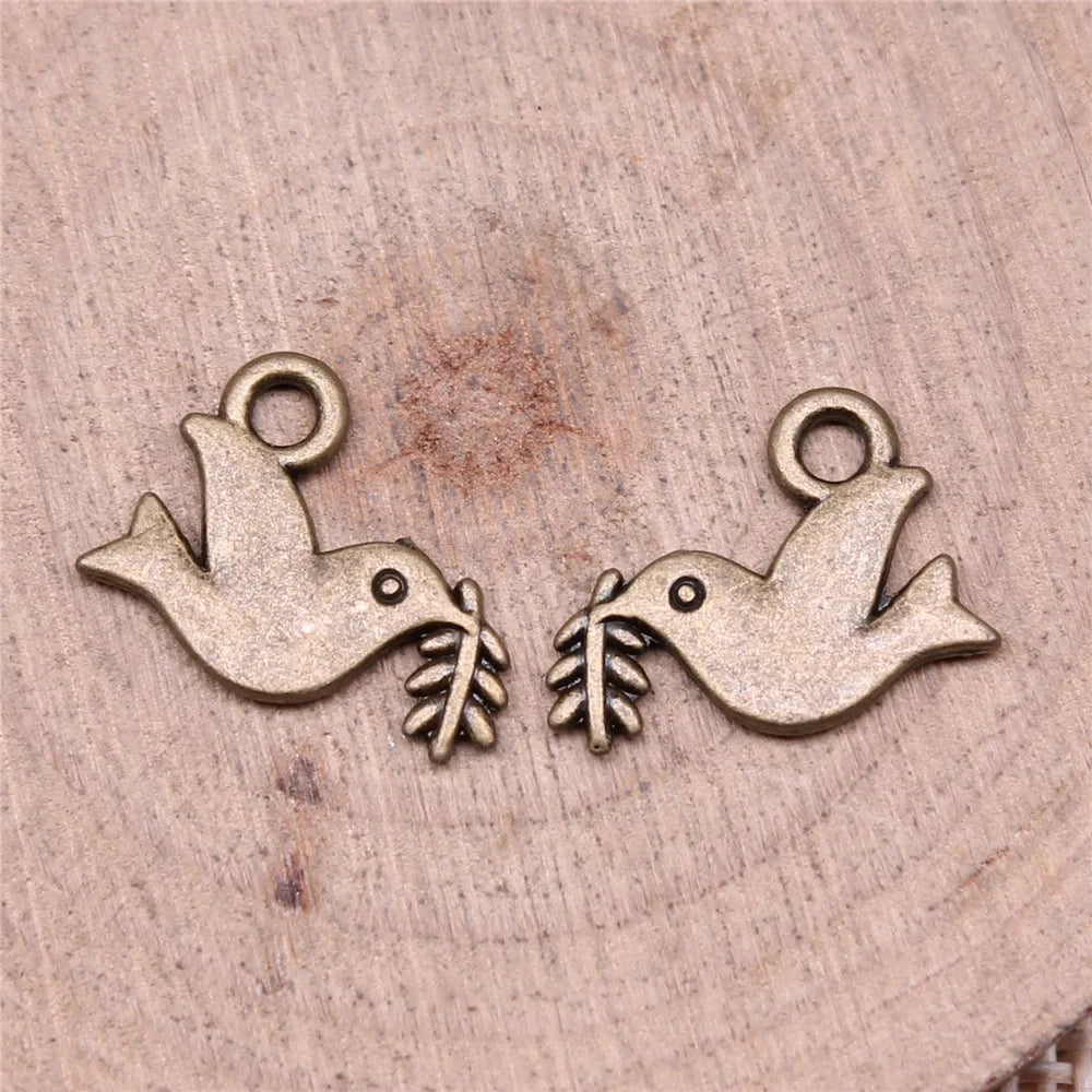 13x16mm 0.8g Multicolor Zinc Alloy Dove Olive Branch Charm Pendant for DIY Peace Theme Jewelry