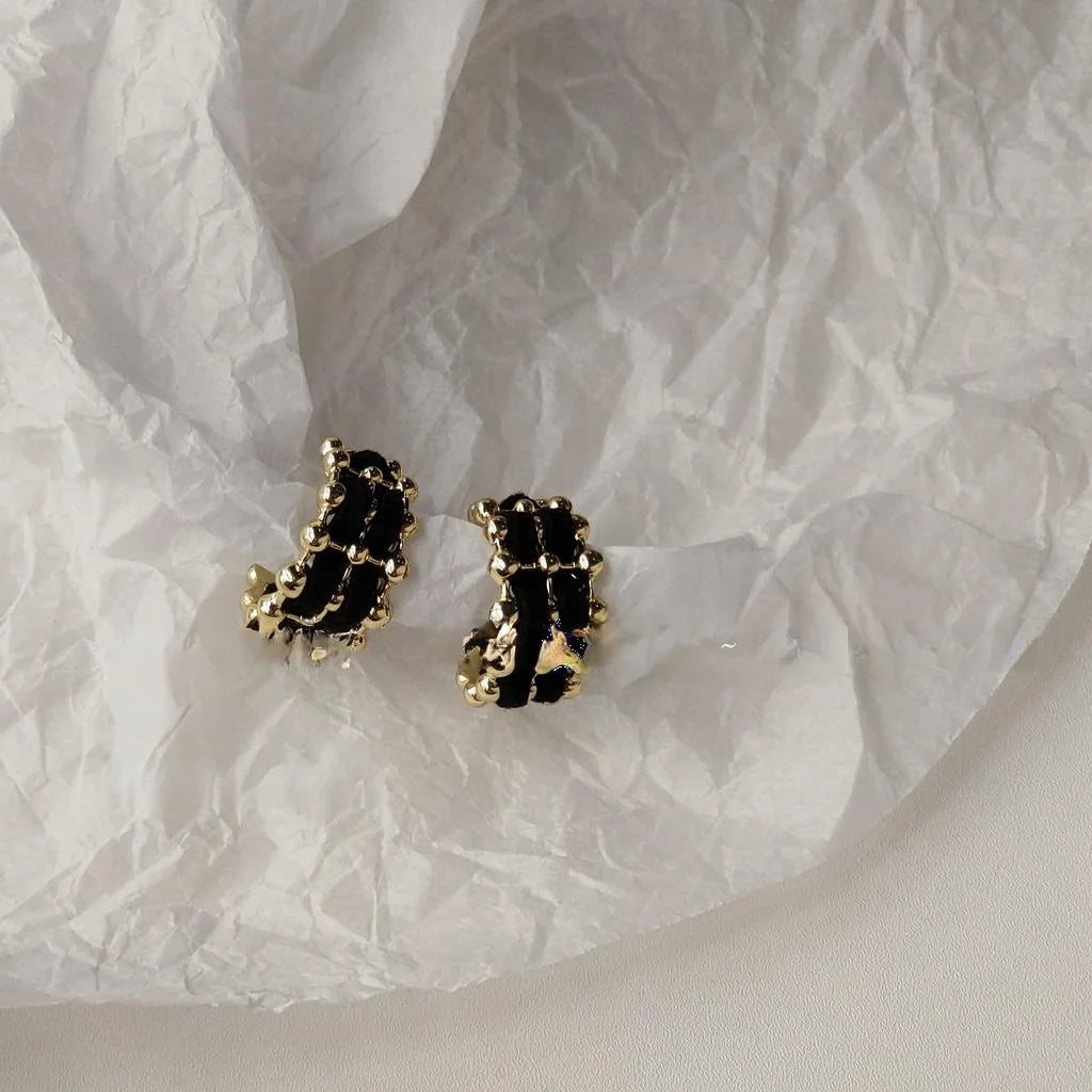 Silver Plated Metal Braided Hoop Stud Earrings For Women Vintage Geometric Office Style