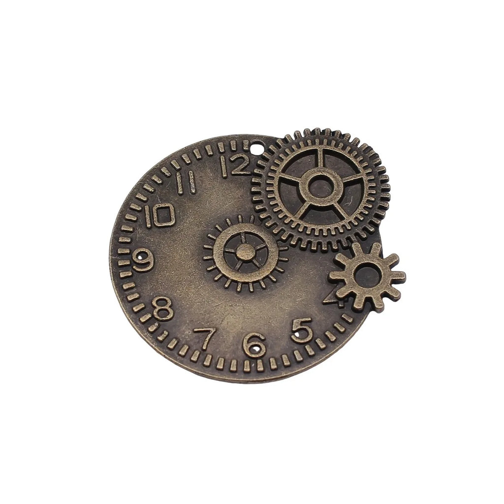49x43mm 12g Multicolor Zinc Alloy Steampunk Gear Clock Charm Pendant for DIY Necklace Bracelet