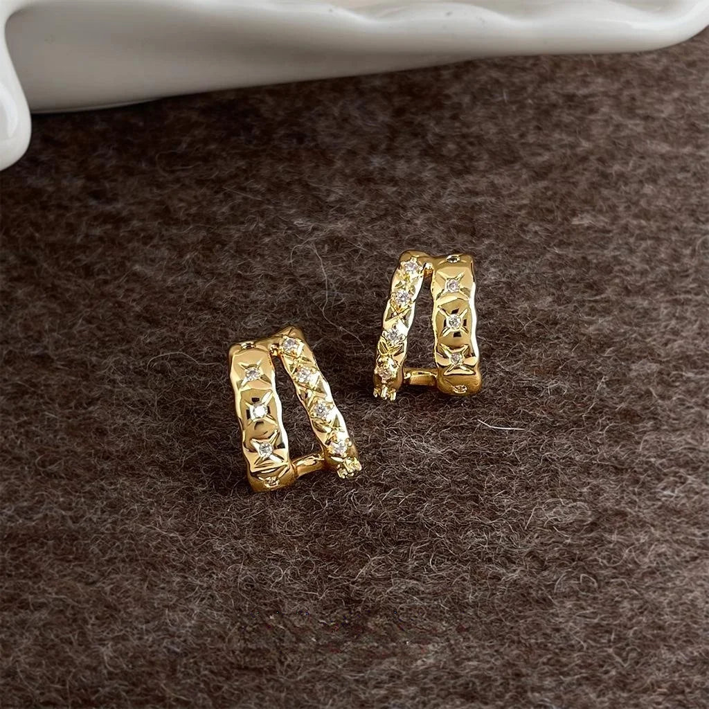Light Luxury Micro Pave Zircon Geometric U Hoop Drop Earrings With Copper Base