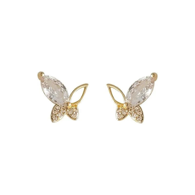Elegant Butterfly Zircon Stud Earrings Eco-Friendly Copper Silver Plated Commuter Jewelry