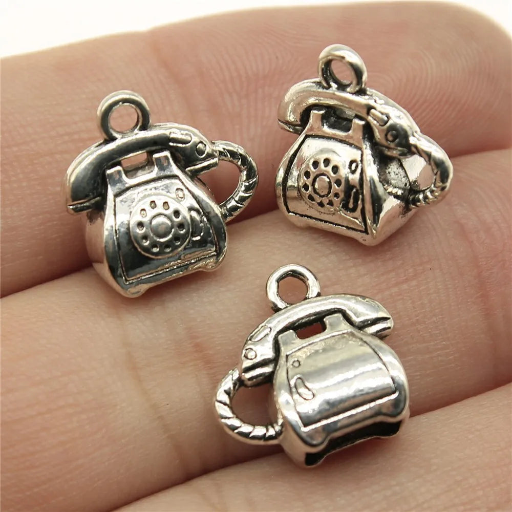 13x13x8mm 2.5g Multicolor Zinc Alloy 3D Telephone Charm Pendant for DIY Bracelet Necklace Jewelry Making
