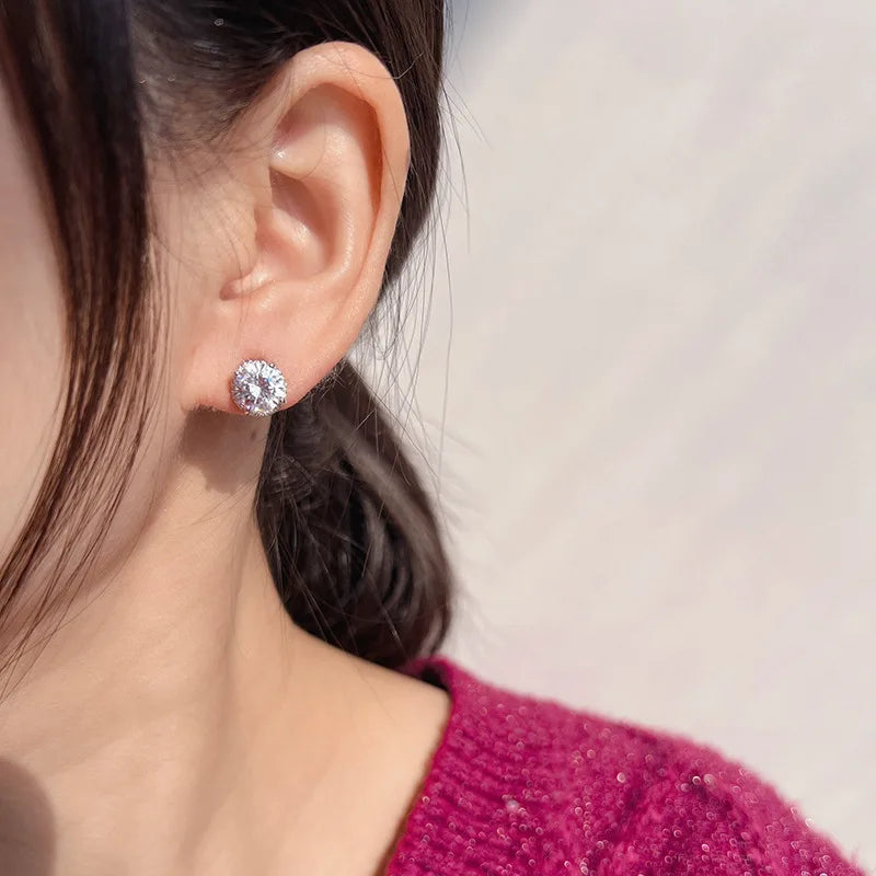 Elegant Round Zircon Rhinestone Halo Stud & Clip On No Piercing Luxury Sparkle Women's Earrings