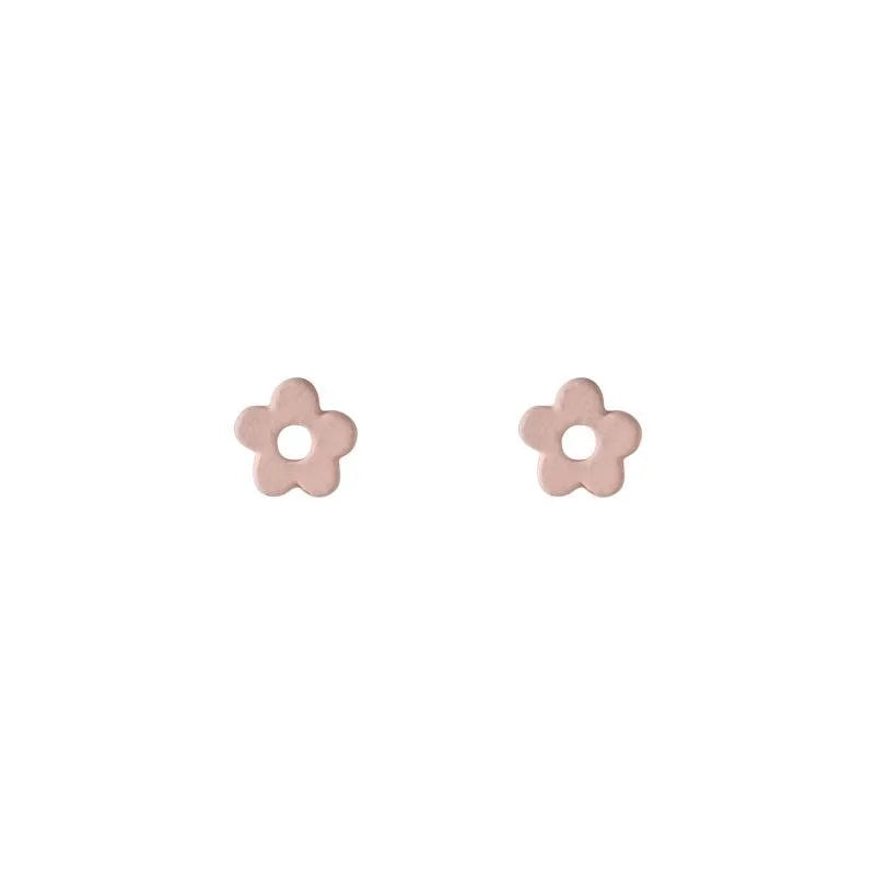 Korean Japanese Style Alloy Pink Enamel Hollow Flower Mini Stud Earrings