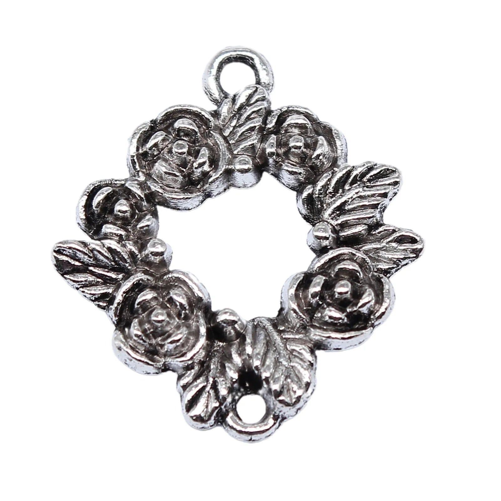 28x25mm 2.7g Antique Silver Zinc Alloy Wreath Connector Charm for DIY Bracelet Necklace Making