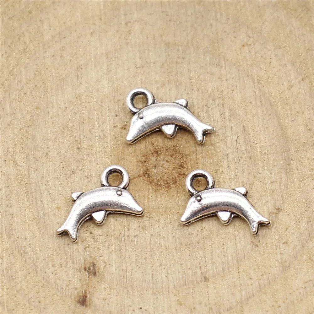 11x6mm 0.4g Antique Silver Zinc Alloy Small Dolphin Charm Pendant for DIY Necklace Bracelet Making