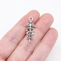 26x12mm 1.3g Antique Silver Zinc Alloy Caduceus Charm Pendant for DIY Medical Theme Jewelry