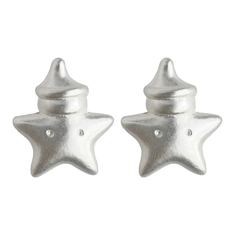 Mini Matte Silver Star Stud Earrings Copper Cute Five Point Star Daily Commuter Jewelry