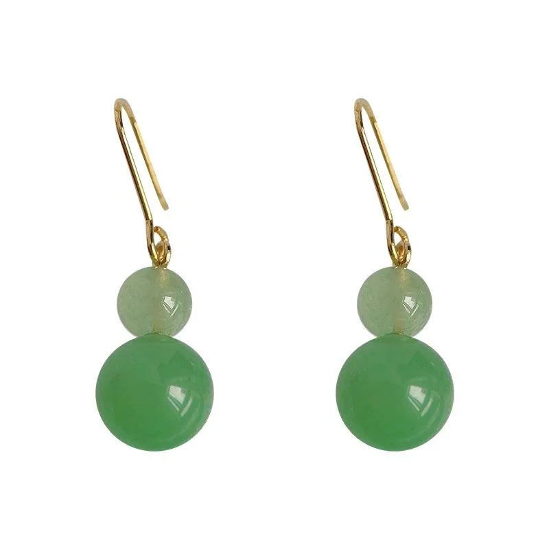 New Chinese Style Green Aventurine Gourd Drop Earrings Handmade Natural Stone Jewelry