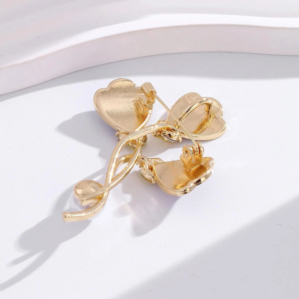 Elegant New Chinese Purple Enamel Clover Flower Brooch With Pearl, Rhinestone Lapel Pin Corsage Gift