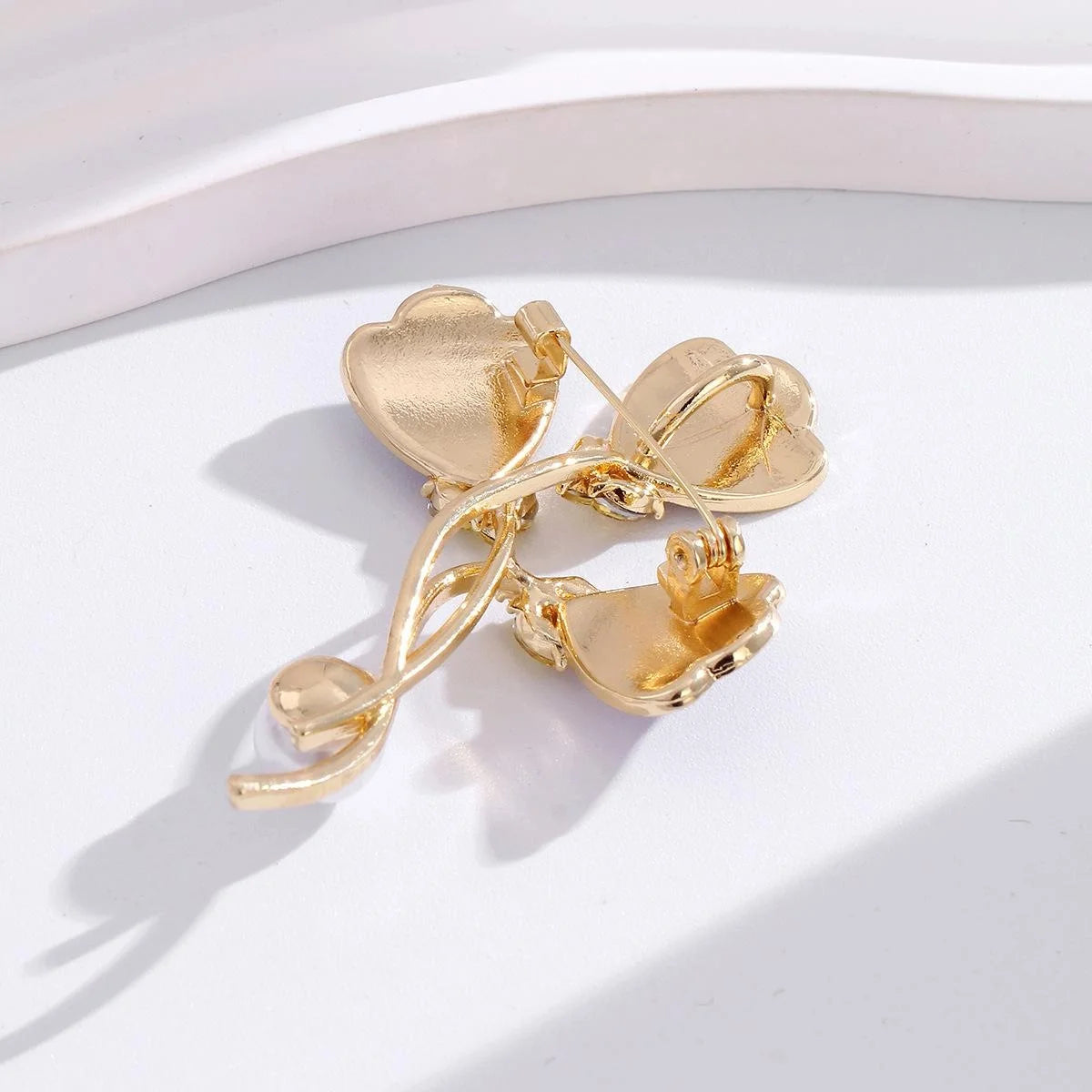 Elegant New Chinese Purple Enamel Clover Flower Brooch With Pearl, Rhinestone Lapel Pin Corsage Gift
