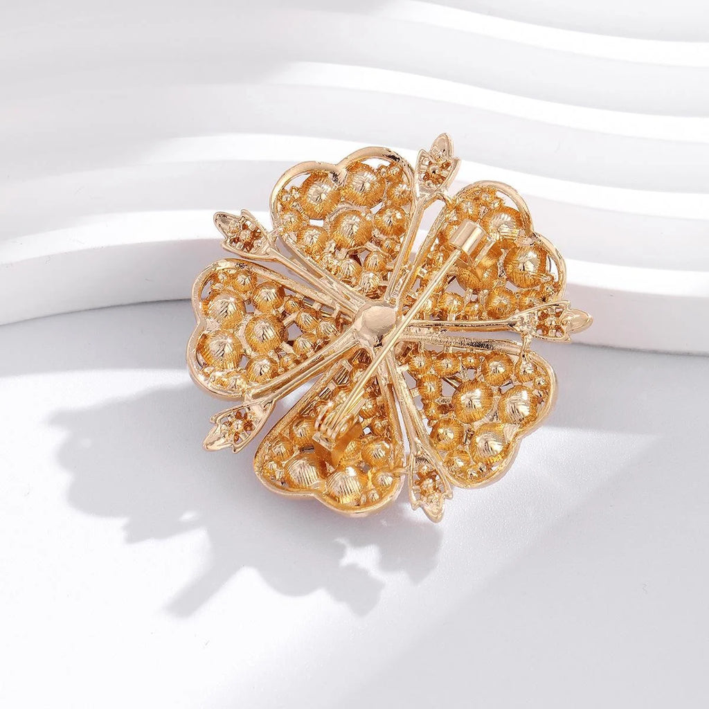 Luxury Flower Brooch With Purple Green Rhinestones And Pearl Center, Elegant Alloy Lapel Pin Corsage Gift