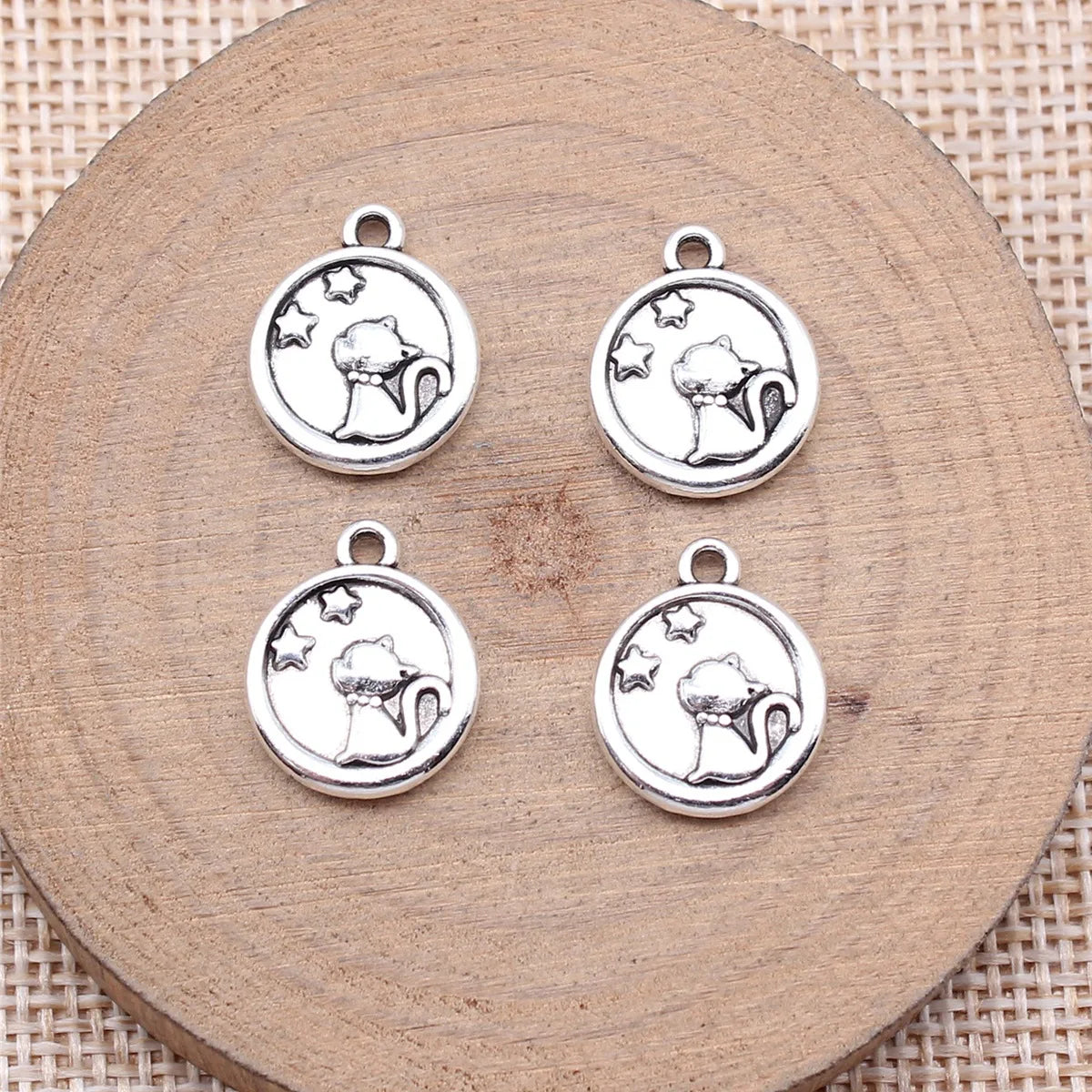15x13mm 1.6g Antique Silver Tone Zinc Alloy Cat Star Charm Pendant for DIY Necklace Bracelet Jewelry