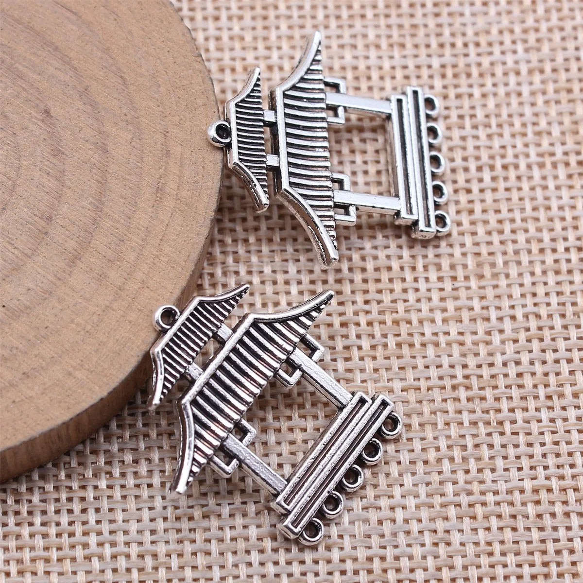 28x27mm 3.2g Multicolor Zinc Alloy Chinese Pavilion Earring Connector Charms for DIY Earring Making