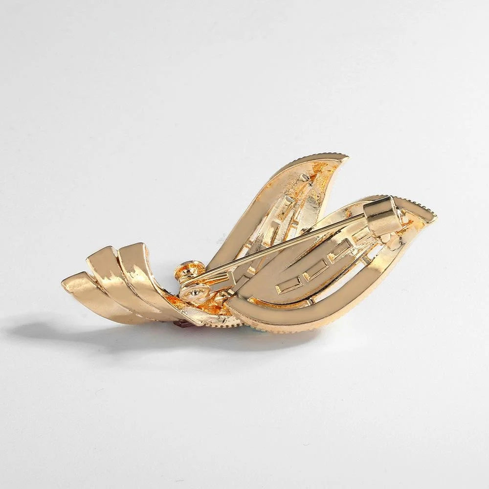 Elegant Rhinestone Leaf Brooch With Blue Zircon Accents, Women’s Lapel Pin Corsage Suit Scarf Accessory
