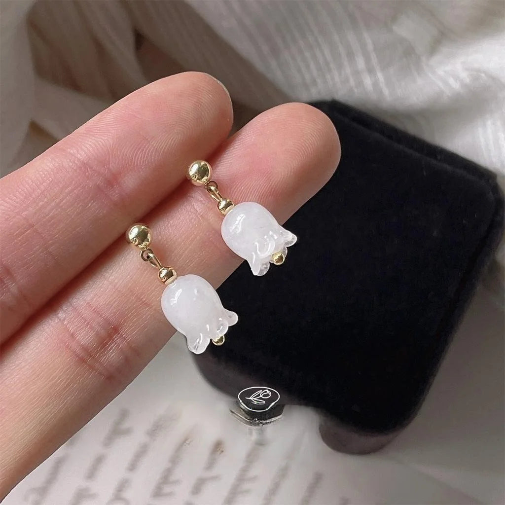 Handmade Tulip Glazed Glass Flower Drop Earrings Pastoral Sweet Minimalist Jewelry