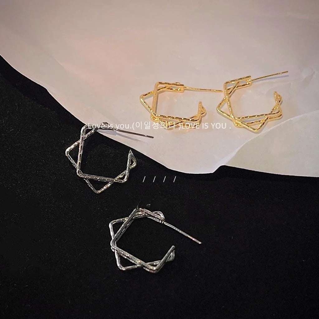 14K Gold Plated Copper Square Geometric Stud Earrings Minimalist Korean Style