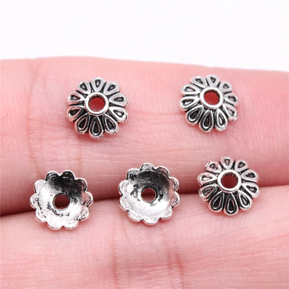 8x8x3mm 0.21g Multicolor Zinc Alloy Flower Bead Caps Spacer Findings for DIY Bracelet Jewelry Making