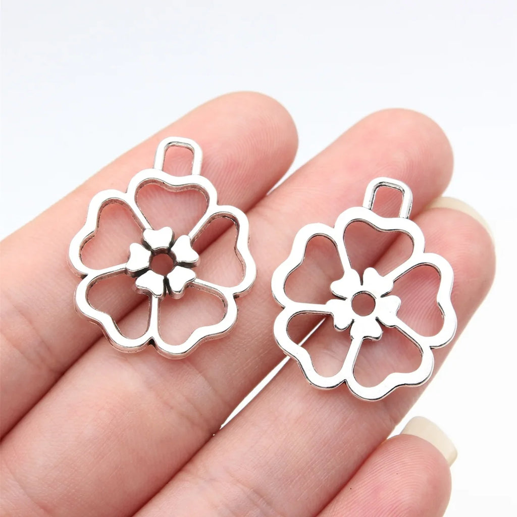 28x23mm 2.6g Antique Silver Zinc Alloy Flower Charm Pendant for DIY Necklace Bracelet Making