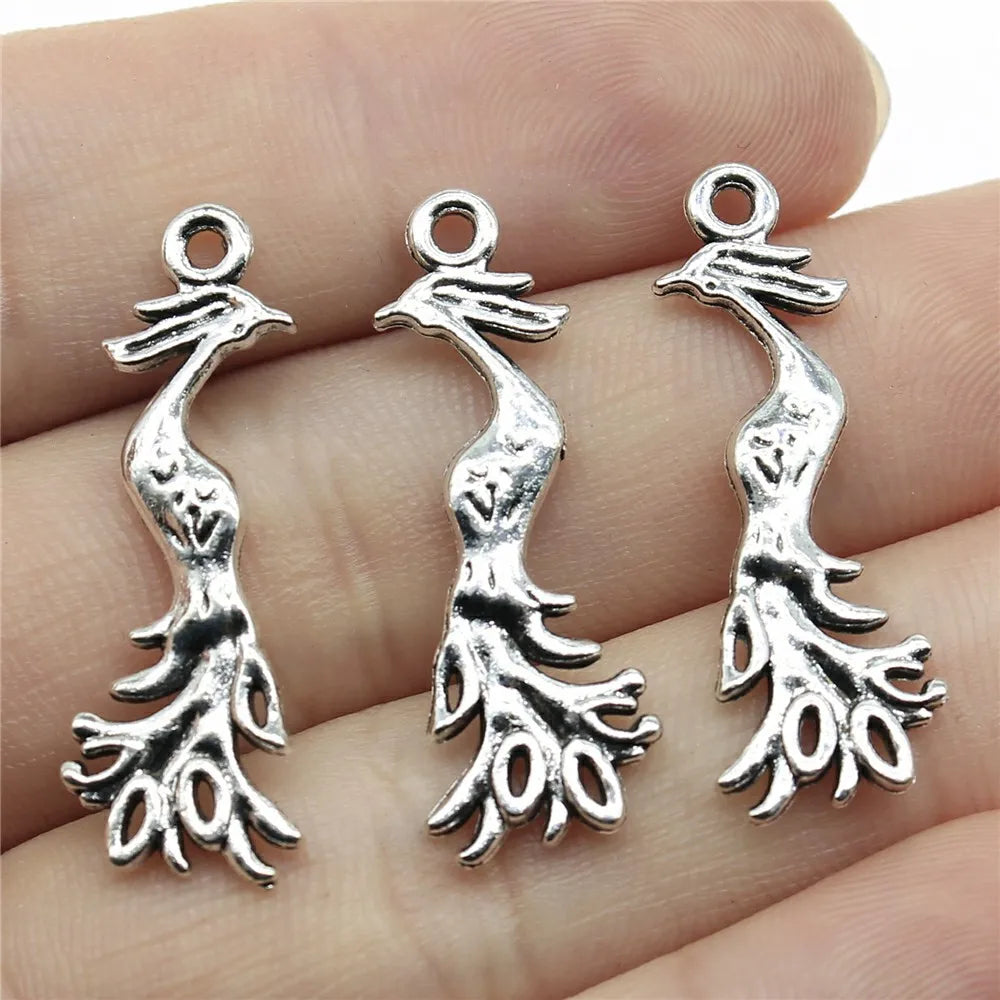 31x11mm 1.6g Antique Silver Zinc Alloy Peacock Phoenix Bird Charm Pendant for DIY Jewelry Making