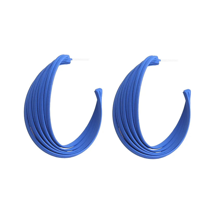 Klein Blue Enamel Spiral Hoop Stud & Clip On No Piercing Statement Round Pleated Earrings