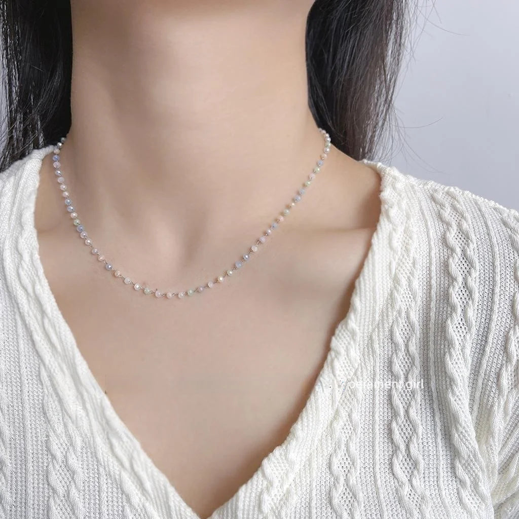 Dopamine Glass Crystal Stainless Steel Geometric Line Choker Necklace