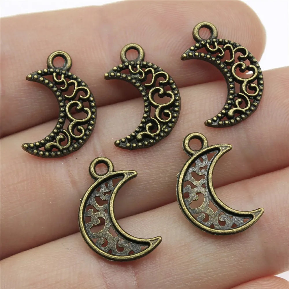 17x11mm 0.6g Multicolor Zinc Alloy Carved Moon Charm Pendant for DIY Necklace Bracelet Jewelry Making