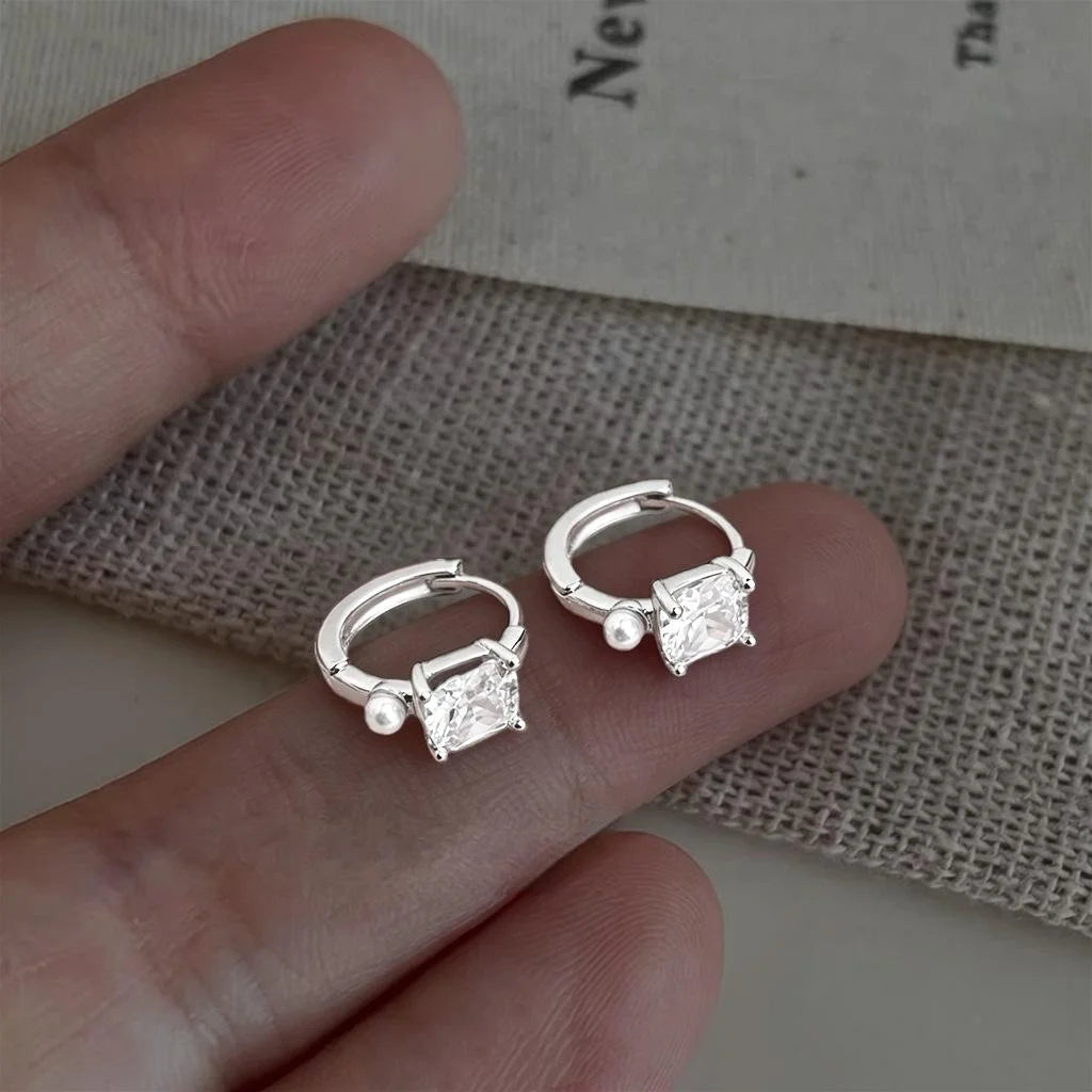 Copper Micro Pave Zircon Round Geometric Stud Earrings, Style Sweet Cool Jewelry