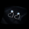 14K Gold Plated Alloy Hollow Heart Pearl Stud Earrings, Minimalist Two-Way European Style