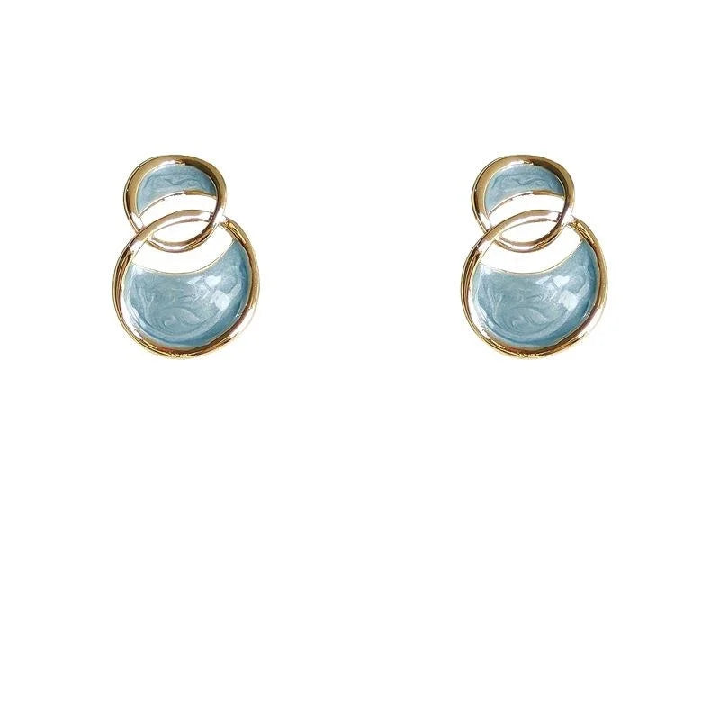 14K Plated Alloy Geometric Drip Glaze Stud Earrings For Women Korean Luxury Style