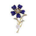 Elegant Enamel Flower Brooch With Rhinestone Leaves And Pearl, Gold Alloy Lapel Pin Corsage Suit Accessory