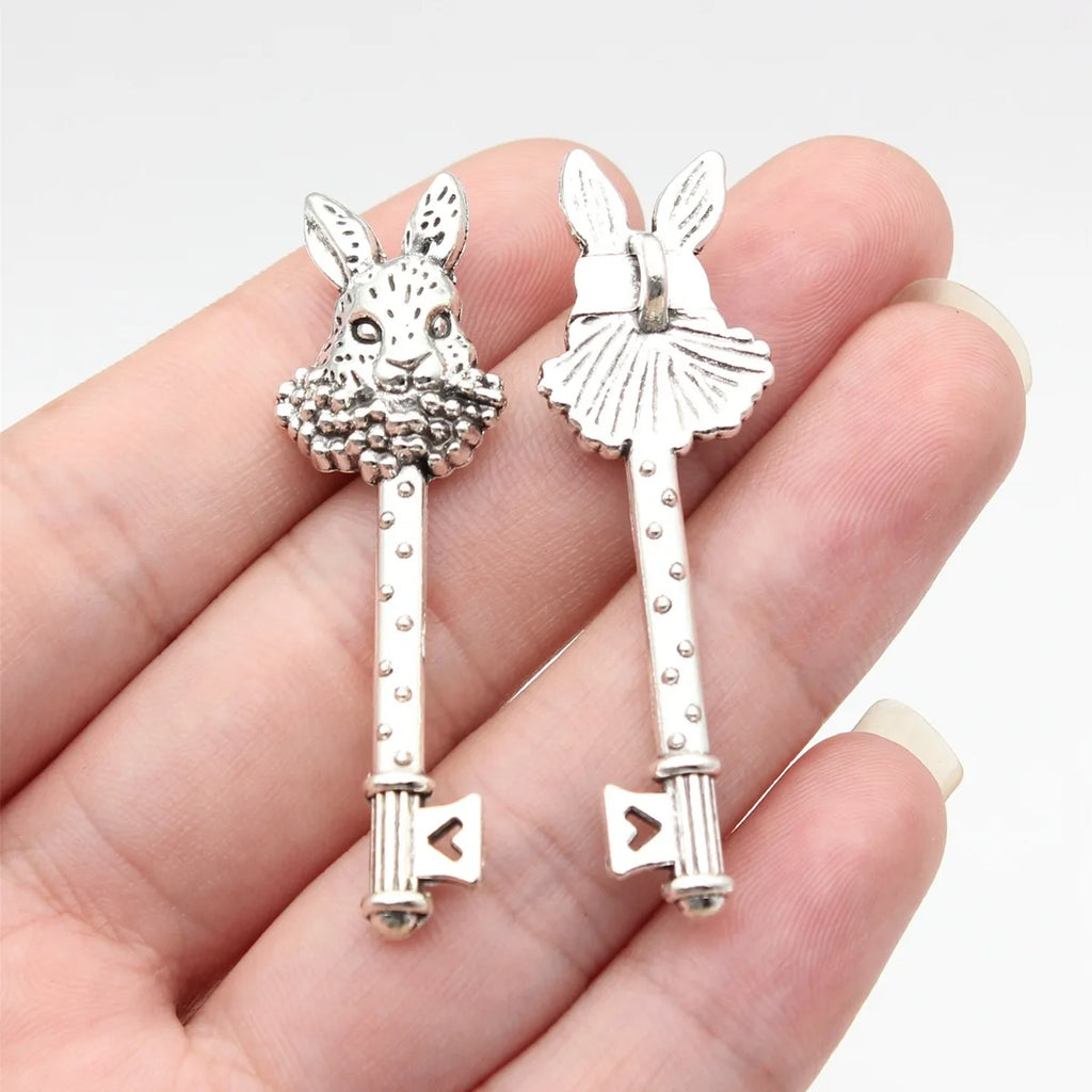 50x15mm 5.3g Multicolor Zinc Alloy Rabbit Key Charm Pendant for DIY Bag Keychain Jewelry Making