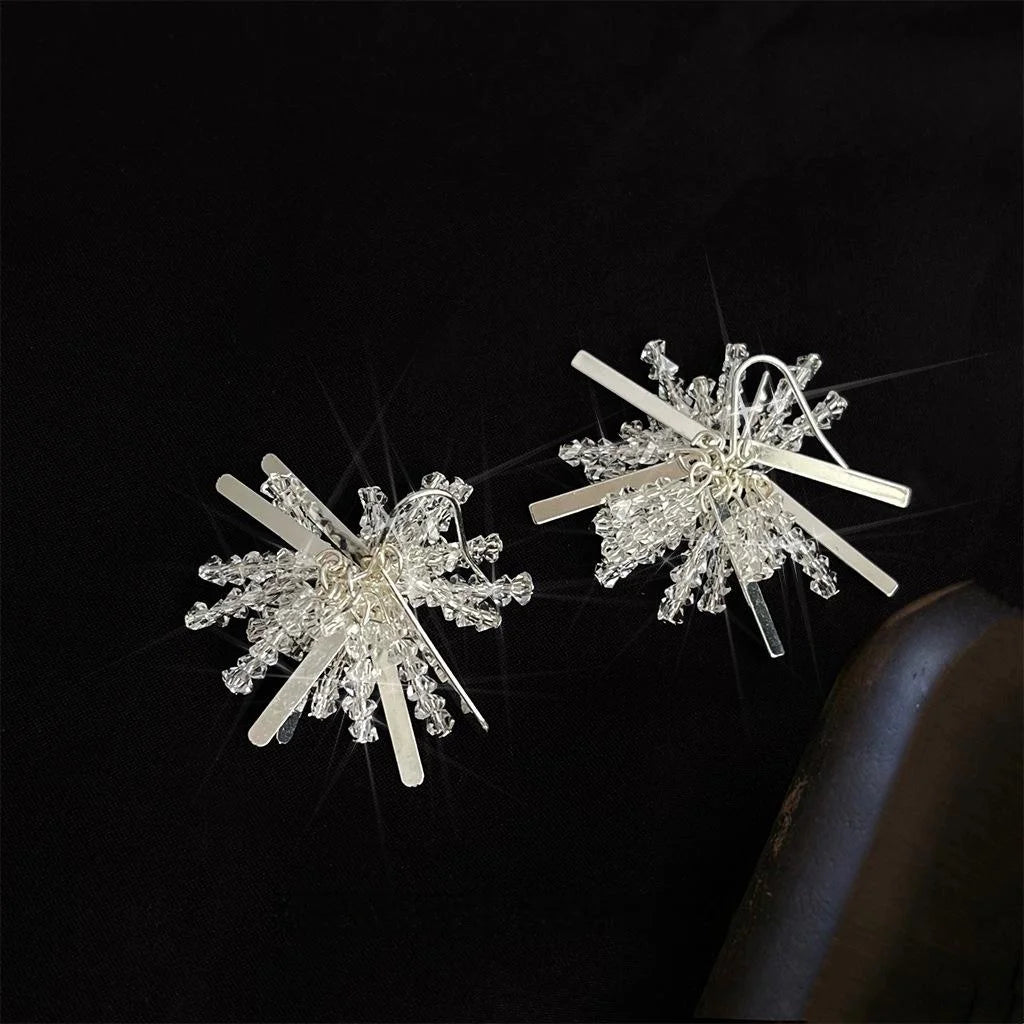 Sparkling Firework Glass Crystal Tassel Drop Earrings Copper Handmade Sweet Designer Jewelry
