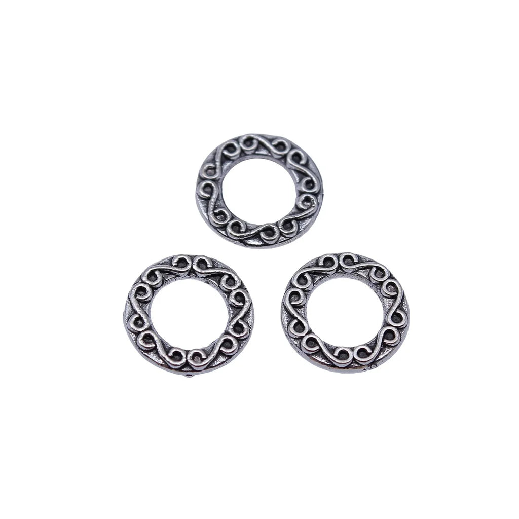 10x10mm 0.47g Antique Silver Zinc Alloy Patterned Round Ring Charm Pendant for DIY Jewelry Making