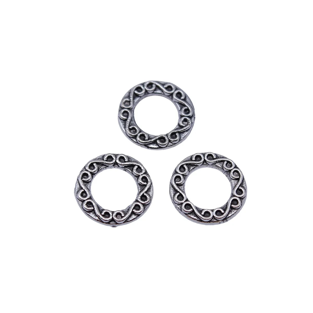 10x10mm 0.47g Antique Silver Zinc Alloy Patterned Round Ring Charm Pendant for DIY Jewelry Making