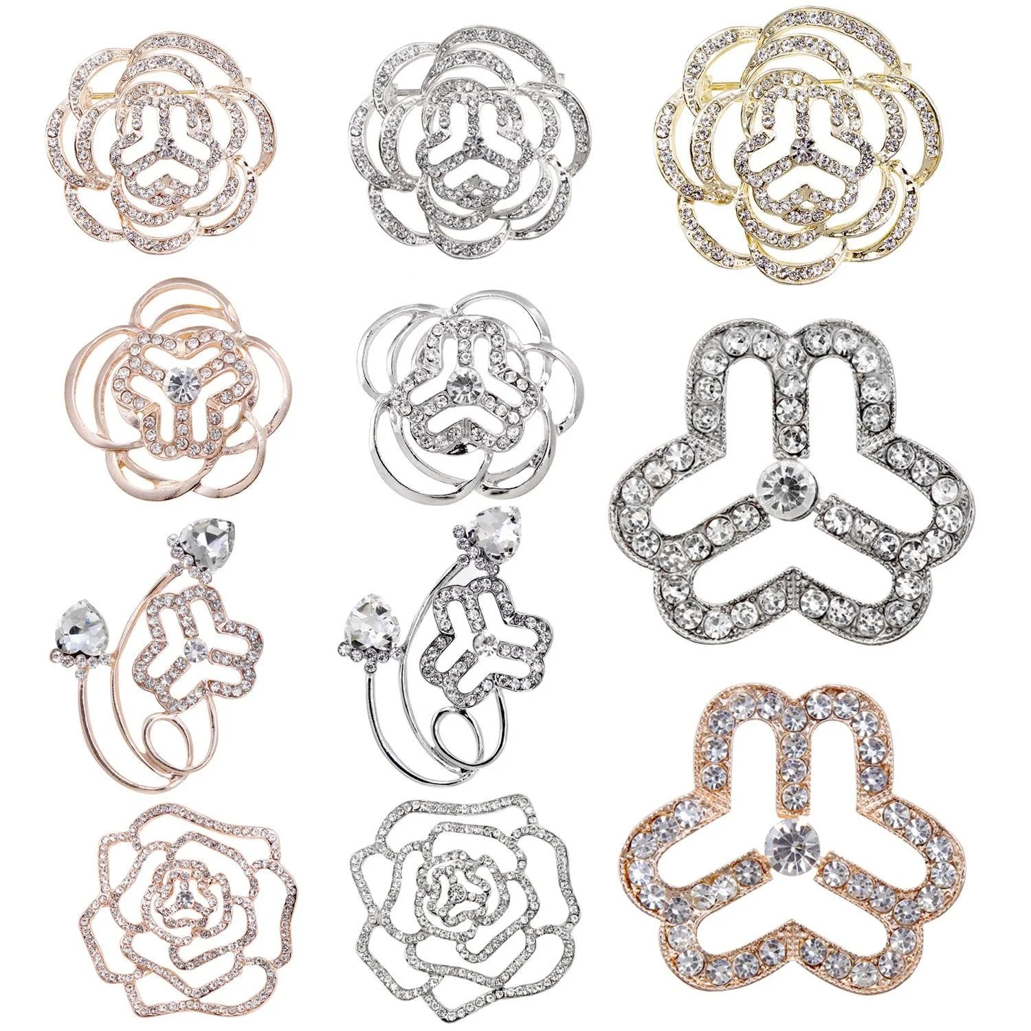 Elegant Rhinestone Women's Federation Emblem Flower Brooch, Alloy Crystal Lapel Pin Corsage Suit Gift
