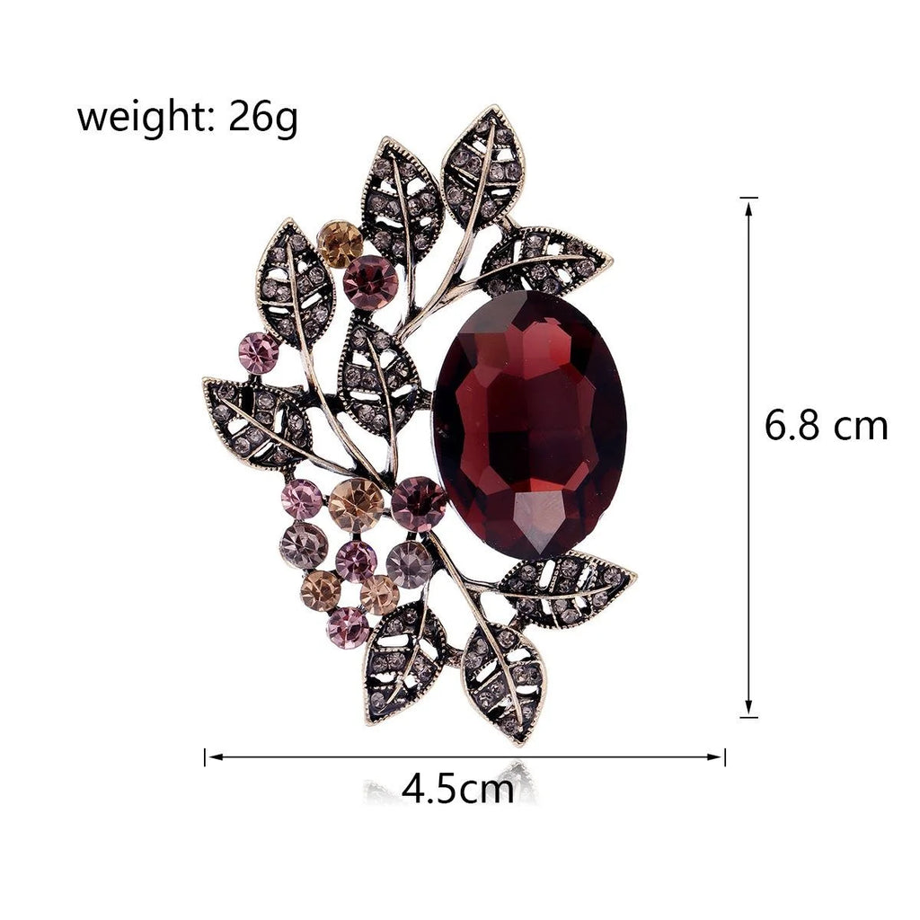 Vintage Olive Leaf Brooch With Blue Crystal And Rhinestone Alloy Branch, Elegant Lapel Pin Suit Accessory