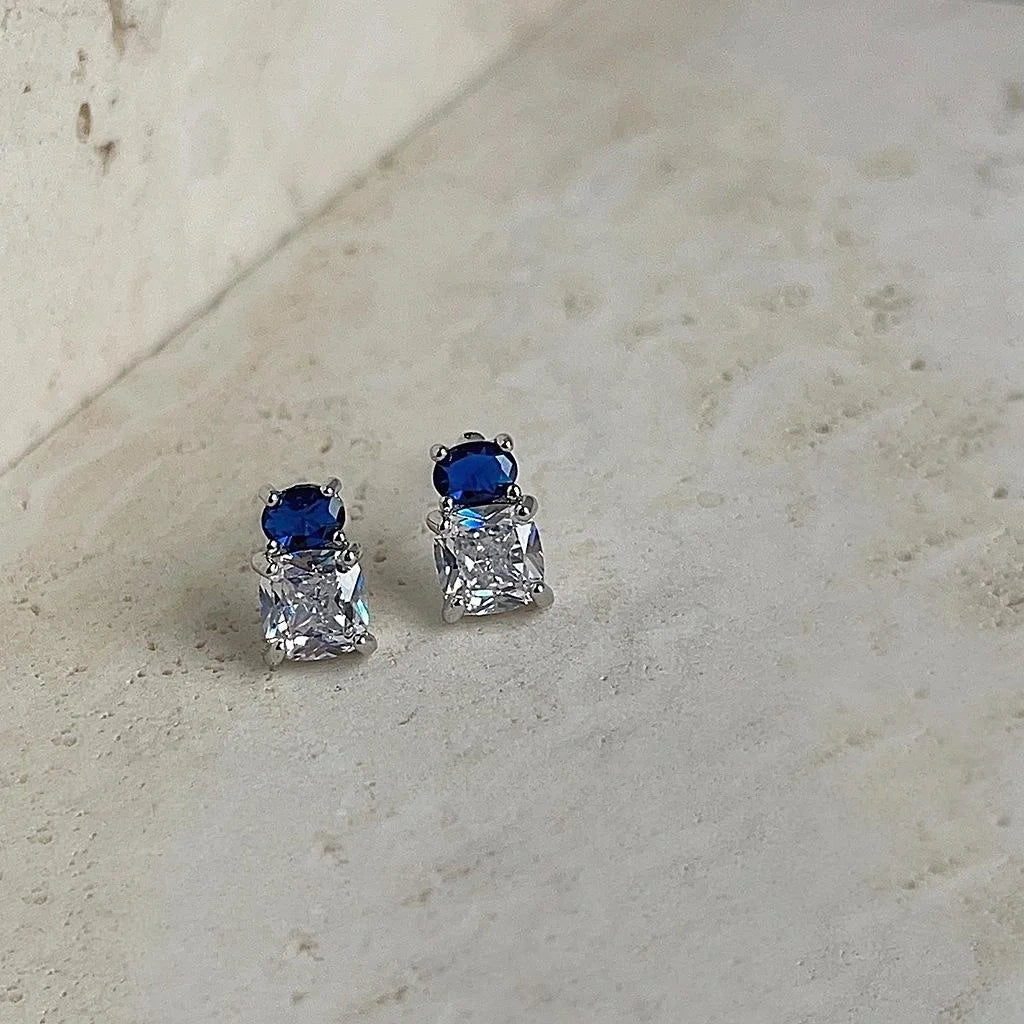 Premium Geometric Colorblock Zircon Copper Stud Earrings With Silver Plated Pins