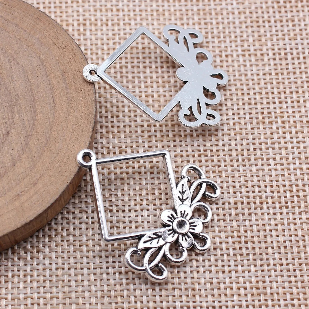 34x27mm 2.7g Antique Silver Zinc Alloy Diamond Earring Connector Charms for DIY Vintage Jewelry Making