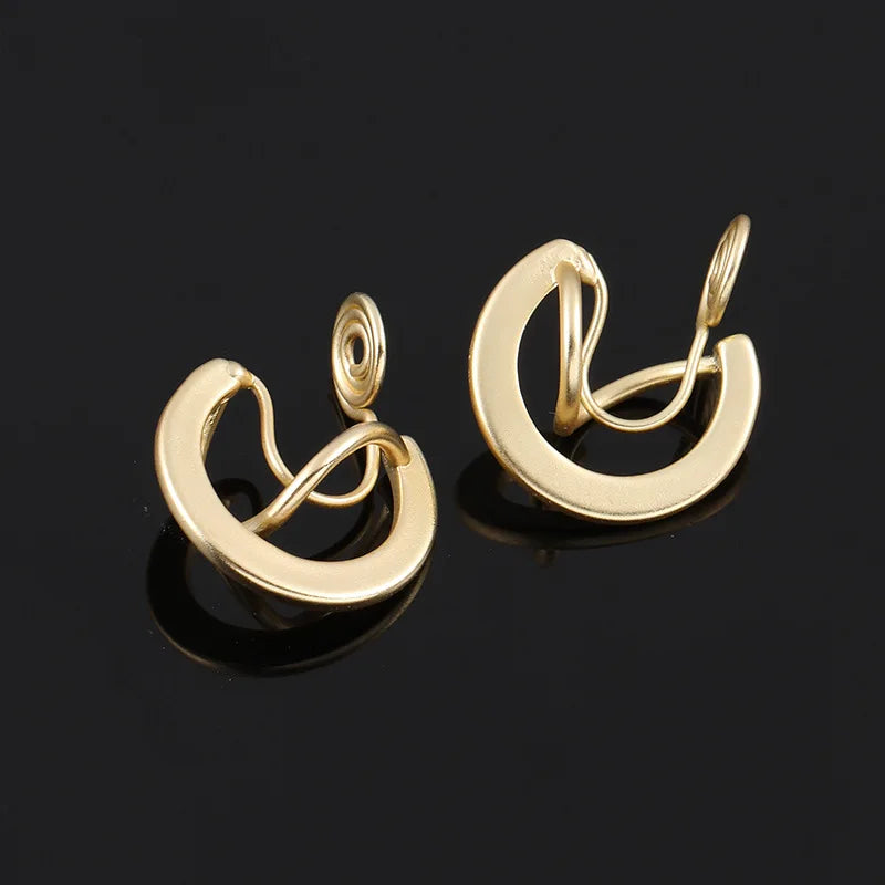 Elegant Matte Gold Alloy Spiral Hoop Stud & Clip On No Piercing Small Commuter Statement Earrings