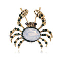 Cute Gold Alloy Crab Brooch With Green Rhinestones, Elegant Ocean Lapel Pin Suit Accessory Gift