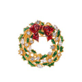 Elegant Christmas Wreath Brooch Alloy Enamel Red Bow Rhinestone Lapel Pin Corsage Suit Accessory Gift