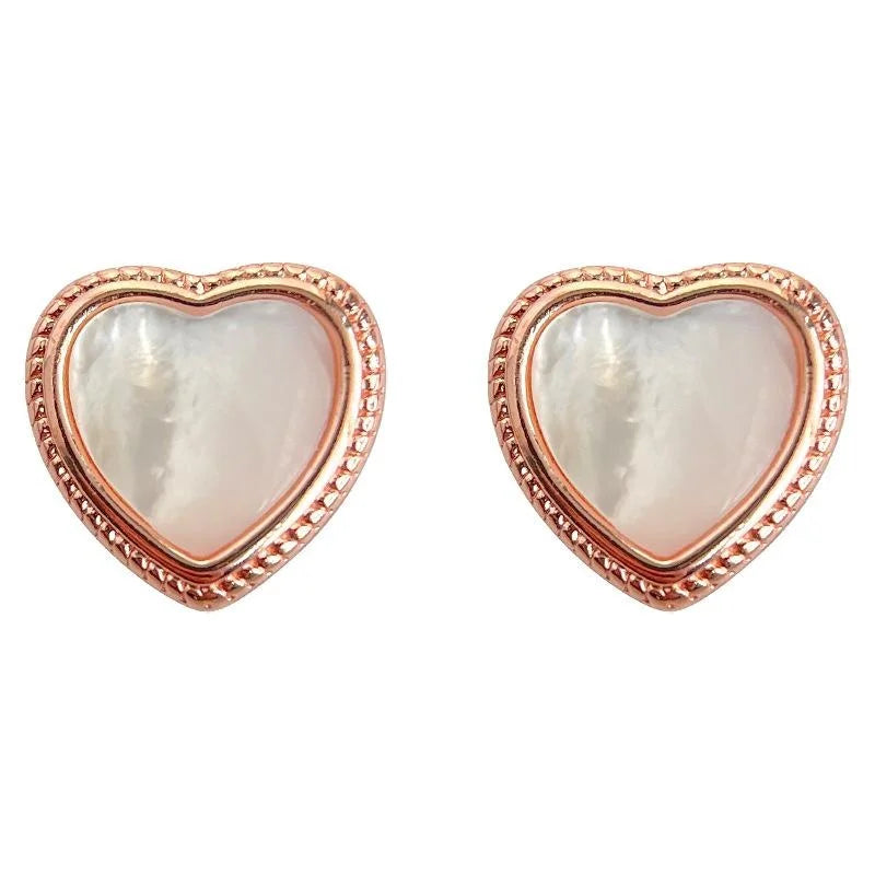 French Vintage Heart Shell Stud Earrings Copper Sweet Chic Commuter Jewelry For Women